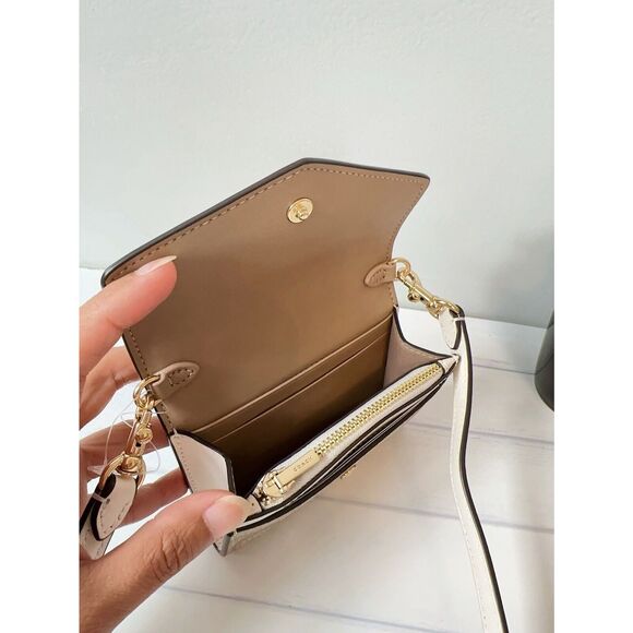 NWT Coach Mini Envelope Wallet With Strap In Signature Canvas CU172 Khaki/Chalk - Picture 5 of 5